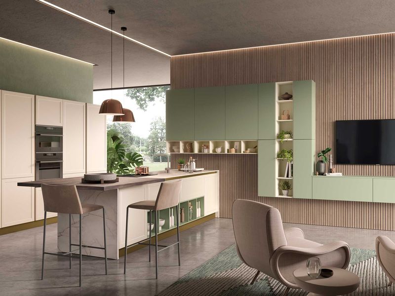 Cucina Bali Telaio Sahara Opaco Verde Opaco 01.jpg